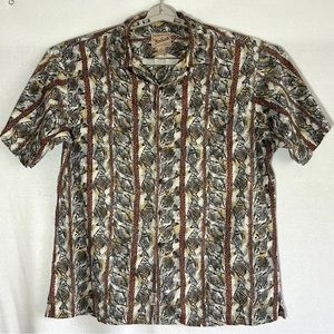 WOOLRICH men's button camp shirt XL cotton fish all over print short sleeve
